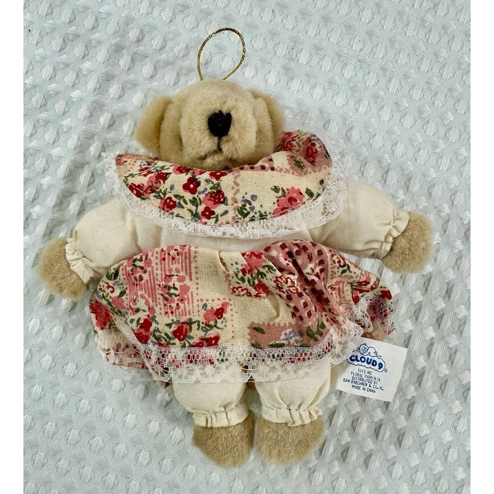 Vintage Cloud 9 Teddy Bear Ornament Floral‎ Dress Lace Hanging Plush